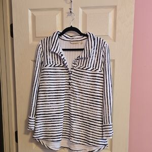 Soft Surroundings Black and White Striped Button Down Shirt